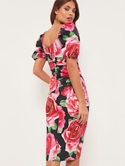 Lipsy Pink Cut Out Sweetheart Neck Puff Sleeve Midi Dress - Image 3 of 4