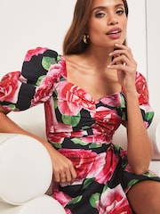 Lipsy Pink Cut Out Sweetheart Neck Puff Sleeve Midi Dress - Image 4 of 4