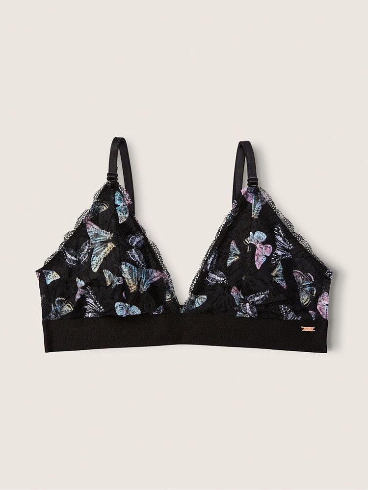 Victoria's Secret PINK Pure Black Butterfly Regular Cup Lace Unlined Triangle Bralette - Image 4 of 4