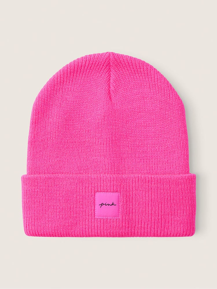 Victoria's Secret PINK Atomic Pink Rib Beanie Hat - Image 1 of 1