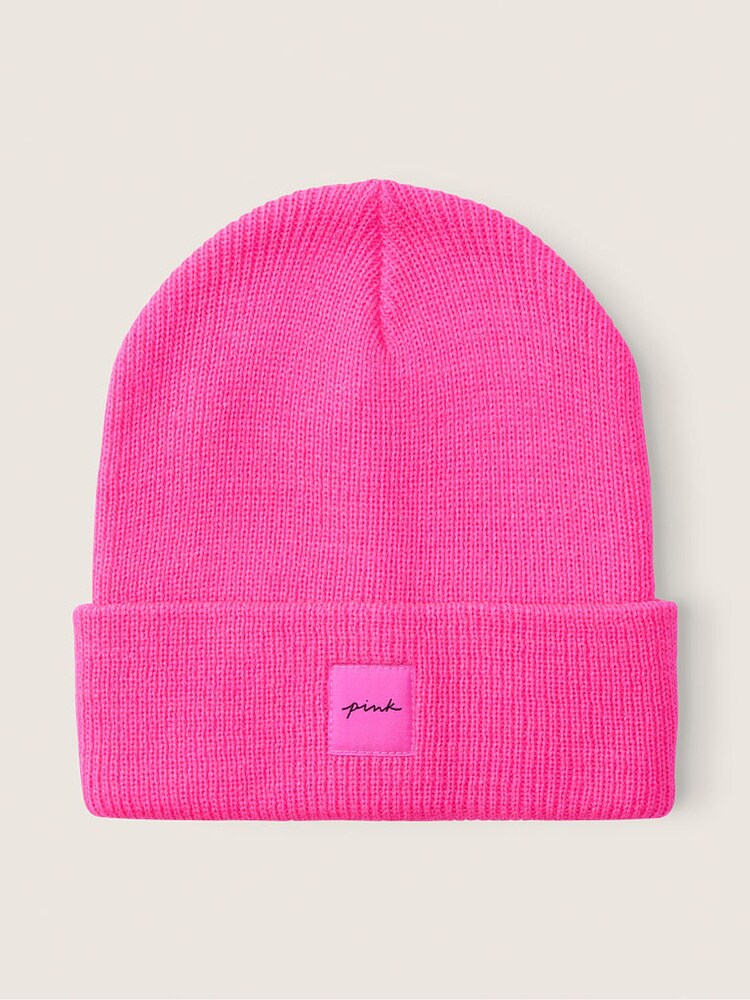 Victoria's Secret PINK Atomic Pink Rib Beanie Hat - Image 1 of 1 Victoria's Secret PINK Atomic Pink Rib Beanie Hat - Image 1 of 1