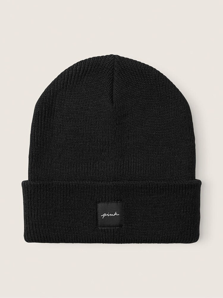 Victoria's Secret PINK Pure Black Rib Beanie Hat - Image 2 of 2
