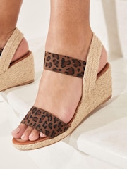 Lipsy Brown Leopard Regular Fit Elastic Low Wedge Espadrille Sandal - Image 4 of 4