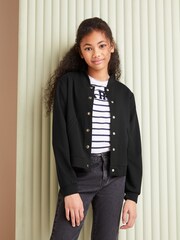 Lipsy Black Scuba Button Through Bomber Jacket - Image 1 of 4