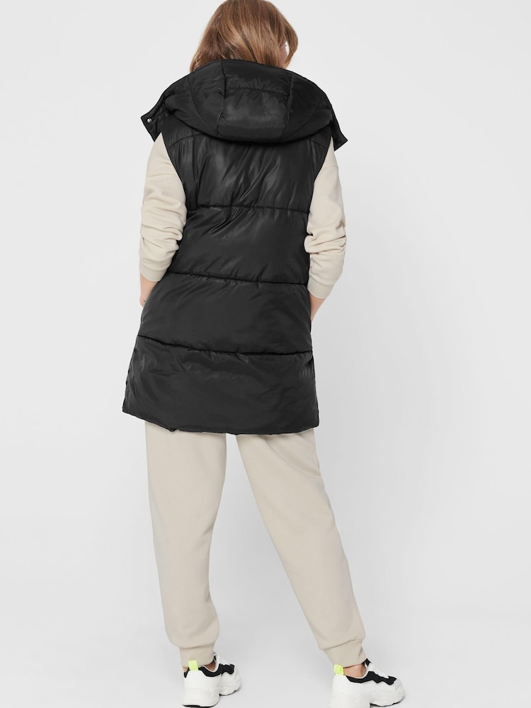 ONLY Black Padded Longline Hooded Gilet - Image 2 of 5 ONLY Black Padded Longline Hooded Gilet - Image 2 of 5
