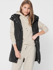 ONLY Black Padded Longline Hooded Gilet - Image 3 of 5