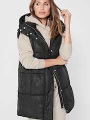 ONLY Black Padded Longline Hooded Gilet - Image 4 of 5