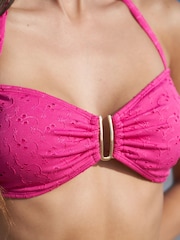 Lipsy Pink Broderie Padded Broderie Halterneck Trim Bikini Top - Image 2 of 3