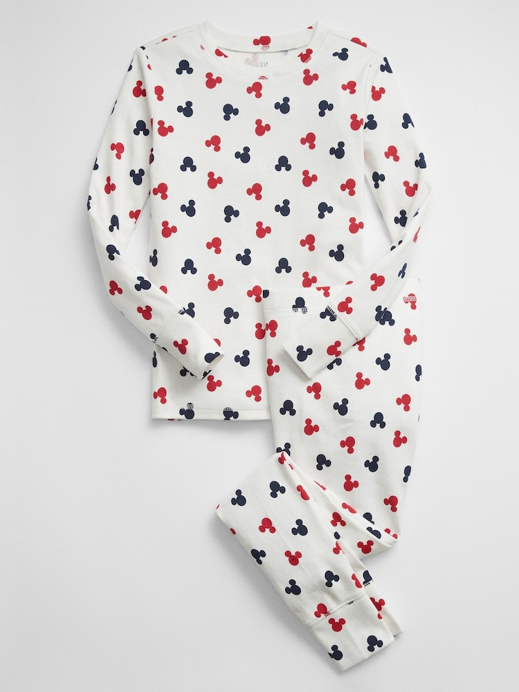 Gap White Disney Mickey Mouse Organic Cotton Long Sleeve Pyjama Set - Image 1 of 1