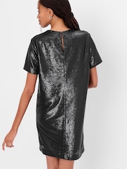 Gap Black Sequin Short Sleeve T-Shirt Mini Dress - Image 2 of 4