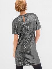 Gap Grey Sequin Short Sleeve T-Shirt Mini Dress - Image 2 of 4