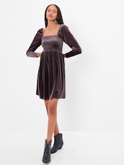 Gap Brown Smocked Velvet Mini Dress - Image 1 of 5