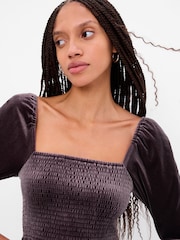 Gap Brown Smocked Velvet Mini Dress - Image 3 of 5