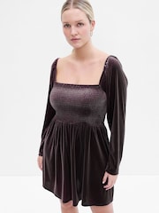 Gap Brown Smocked Velvet Mini Dress - Image 4 of 5