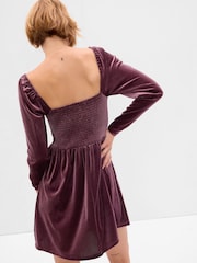 Gap Purple Smocked Velvet Long Sleeve Mini Dress - Image 2 of 5