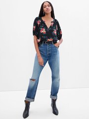 Gap Black Rayon Puff Sleeve Top - Image 1 of 1