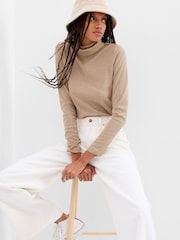 Gap Beige Metallic Ribbed Long Sleeve Turtle Neck T-Shirt - Image 1 of 1
