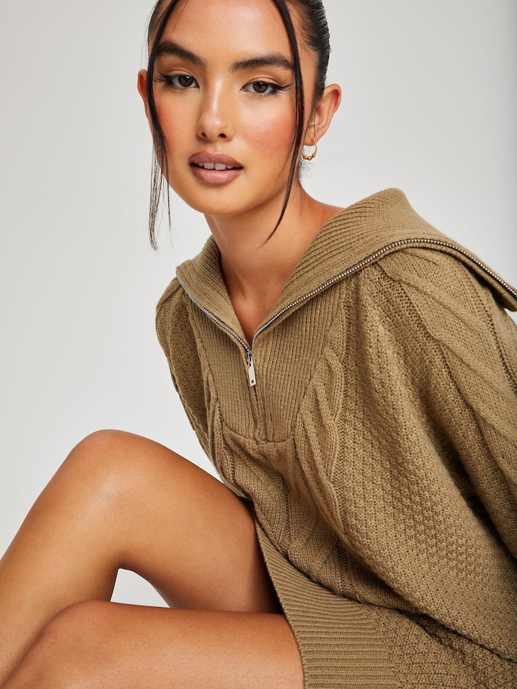 Urban Bliss Brown Half Zip Dress - Image 4 of 4