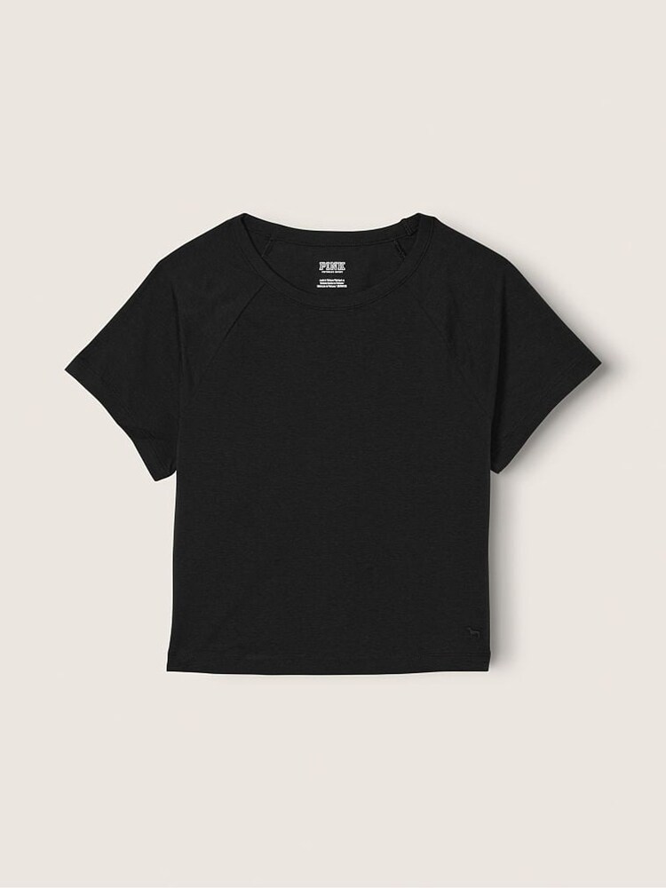 Victoria's Secret PINK Pure Black Cotton ShortSleeve Raglan Crop Top - Image 4 of 4