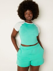 Victoria's Secret PINK Teal Ice Cotton ShortSleeve Raglan Crop Top - Image 1 of 4