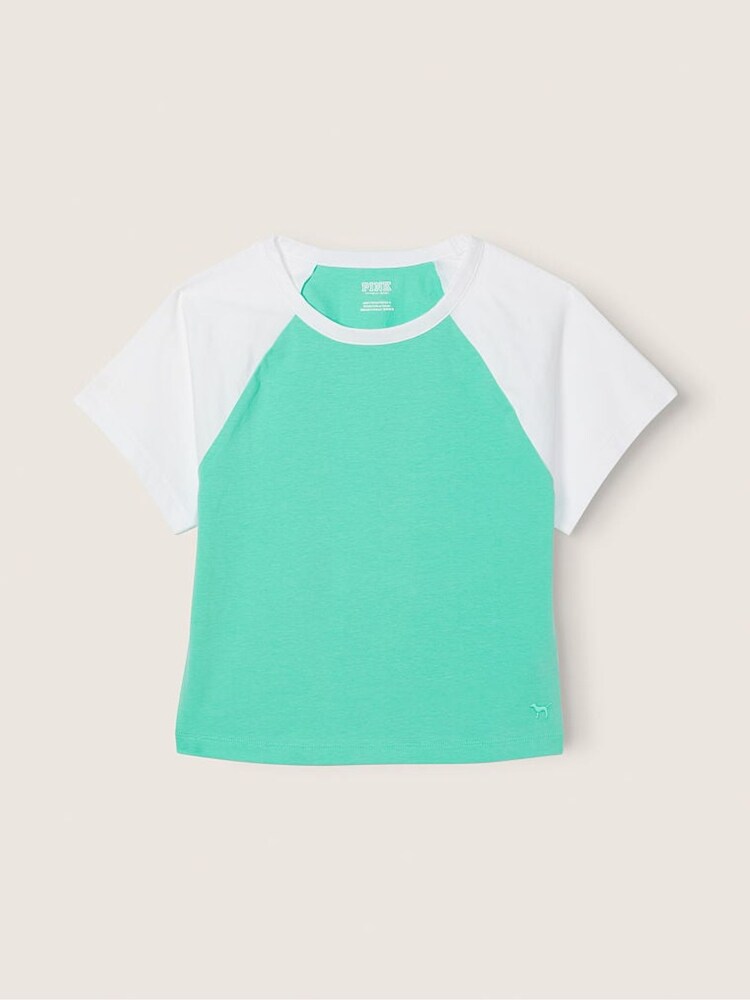 Victoria's Secret PINK Teal Ice Cotton ShortSleeve Raglan Crop Top - Image 4 of 4