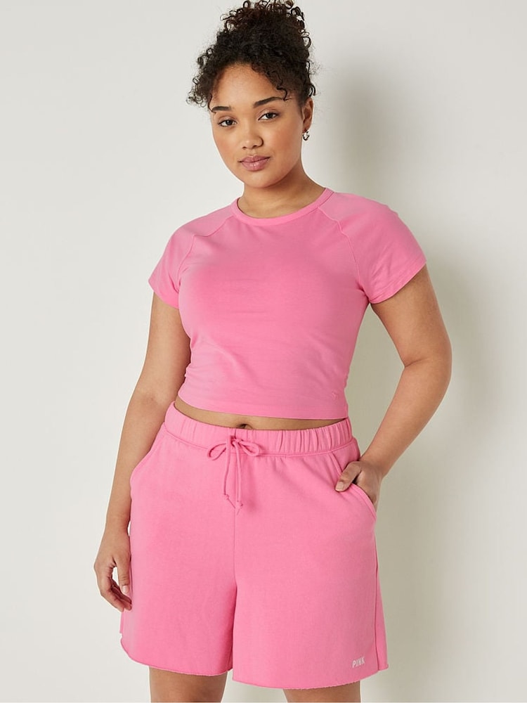 Victoria's Secret PINK Dreamy Pink Cotton ShortSleeve Raglan Crop Top - Image 1 of 4 Victoria's Secret PINK Dreamy Pink Cotton ShortSleeve Raglan Crop Top - Image 1 of 4