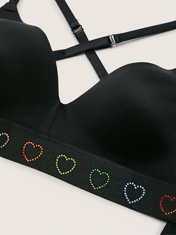 Victoria's Secret PINK Pure Black Rainbow Diamante Non Wired Lightly Lined Smooth T-Shirt Bra - Image 5 of 5 Victoria's Secret PINK Pure Black Rainbow Diamante Non Wired Lightly Lined Smooth T-Shirt Bra - Image 5 of 5