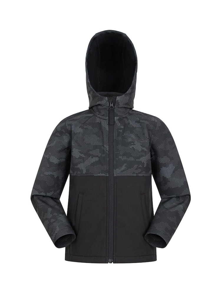 Mountain Warehouse Black Camo Exodus Water Resistant Softshell Jacket - Kids - Image 1 of 2