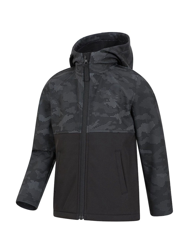 Mountain Warehouse Black Camo Exodus Water Resistant Softshell Jacket - Kids - Image 2 of 2