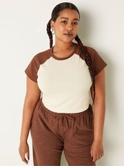 Victoria's Secret PINK Soft Cappuccino Brown Cotton ShortSleeve Raglan Crop Top - Image 1 of 4