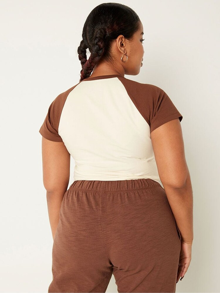 Victoria's Secret PINK Soft Cappuccino Brown Cotton ShortSleeve Raglan Crop Top - Image 2 of 4