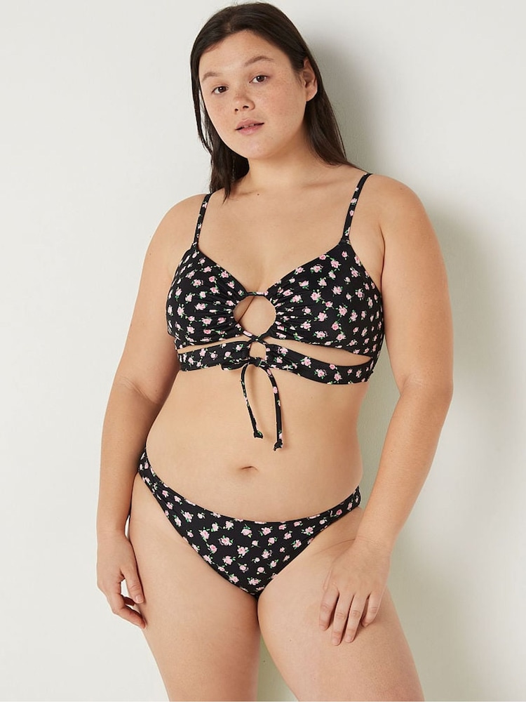 Victoria's Secret PINK Pure Black Floral Cutout Bikini Top - Image 1 of 4 Victoria's Secret PINK Pure Black Floral Cutout Bikini Top - Image 1 of 4