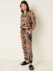 Victoria's Secret PINK Oslo Burst Tie Dye Brown Cotton Slub Cropped Zip Up Hoodie - Image 3 of 5