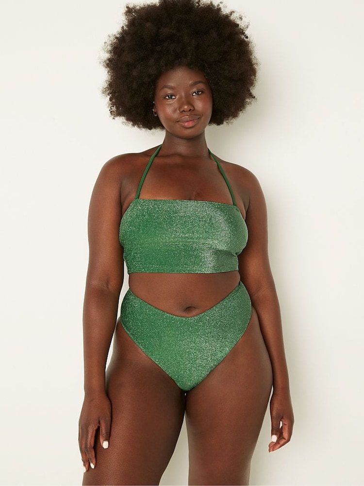 Victoria's Secret PINK Forest Pine Green Brazilian Shimmer High Waist Cheeky Bikini Bottom - Image 1 of 4 Victoria's Secret PINK Forest Pine Green Brazilian Shimmer High Waist Cheeky Bikini Bottom - Image 1 of 4
