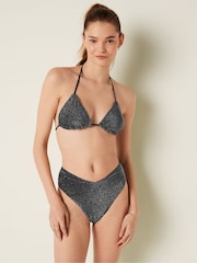 Victoria's Secret PINK Pure Black Brazilian Shimmer High Waist Cheeky Bikini Bottom - Image 1 of 4