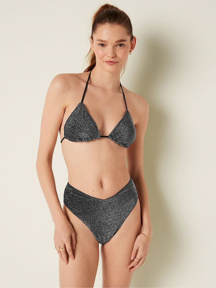 Victoria's Secret PINK Pure Black Brazilian Shimmer High Waist Cheeky Bikini Bottom - Image 1 of 4