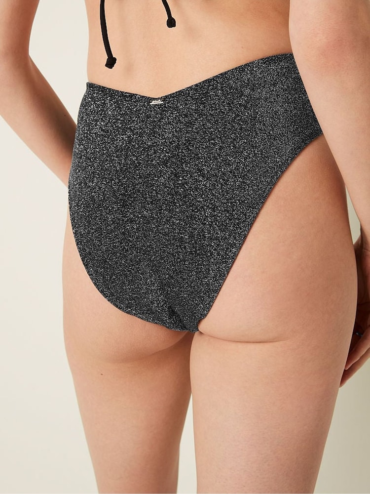 Victoria's Secret PINK Pure Black Brazilian Shimmer High Waist Cheeky Bikini Bottom - Image 2 of 4