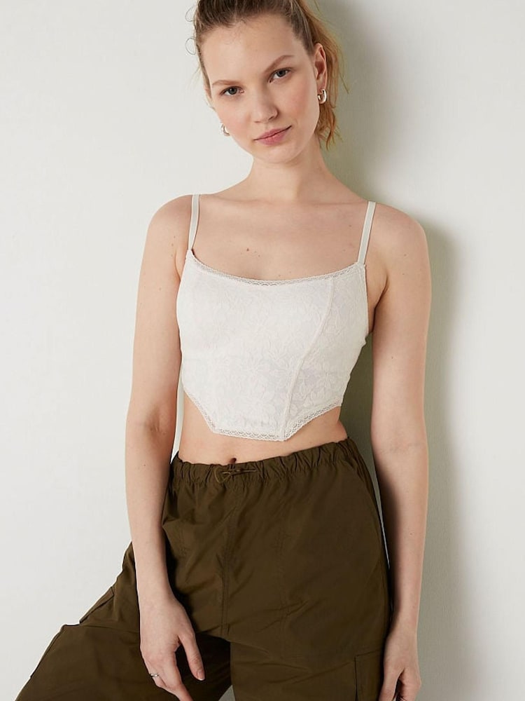 Victoria's Secret PINK Coconut White Lace Lightly Lined Corset Bralette - Image 1 of 4
