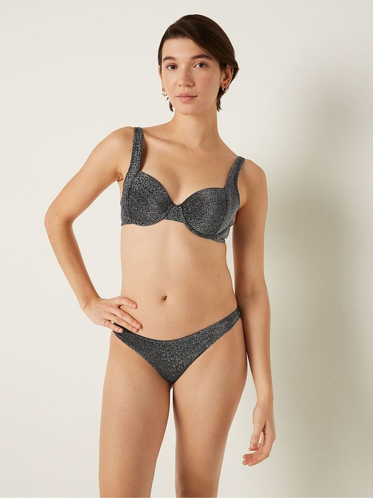 Victoria's Secret PINK Pure Black Cheeky Shimmer High Waist Cheeky Bikini Bottom - Image 1 of 4 Victoria's Secret PINK Pure Black Cheeky Shimmer High Waist Cheeky Bikini Bottom - Image 1 of 4