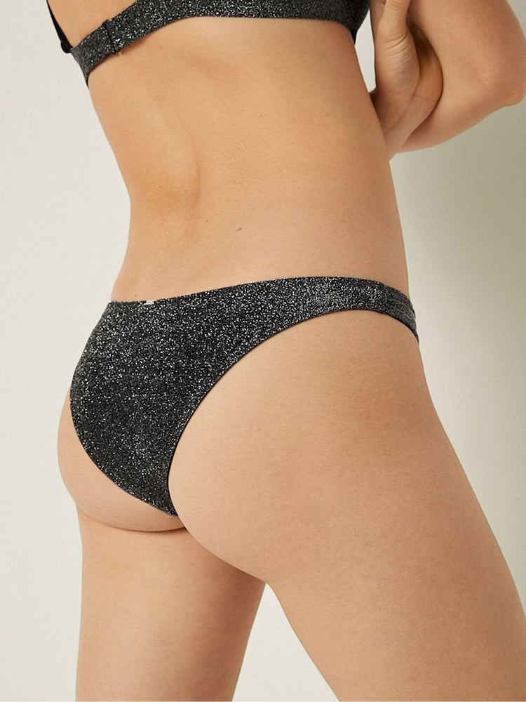 Victoria's Secret PINK Pure Black Cheeky Shimmer High Waist Cheeky Bikini Bottom - Image 2 of 4 Victoria's Secret PINK Pure Black Cheeky Shimmer High Waist Cheeky Bikini Bottom - Image 2 of 4
