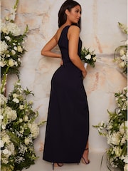 Chi Chi London Navy Blue Usha Satin Maxi Dress - Image 2 of 4