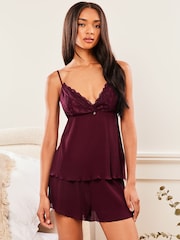 Lipsy Red Lace Plisse Cami Short Pyjamas - Image 1 of 4