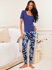 Lipsy Navy Blue Jersey Henley Short Sleeve Pyjamas - Image 1 of 4