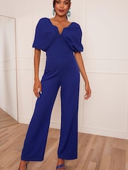 Chi Chi London Blue Drape Sleeve Wide Leg Jumpsuit - Image 1 of 5