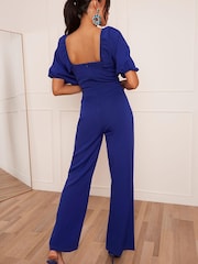 Chi Chi London Blue Drape Sleeve Wide Leg Jumpsuit - Image 2 of 5