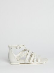 Lipsy Girl White Embellished Strappy Gladiator Flat Sandals - Image 1 of 1