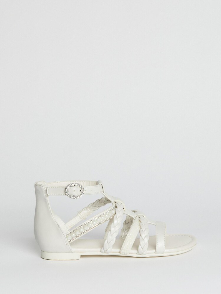 Lipsy Girl White Embellished Strappy Gladiator Flat Sandals - Image 1 of 1