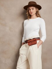 Banana Republic White Ribbed CrewNeck T-Shirt - Image 1 of 4