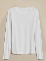 Banana Republic White Ribbed CrewNeck T-Shirt - Image 4 of 4