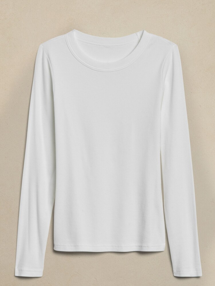 Banana Republic White Ribbed CrewNeck T-Shirt - Image 4 of 4